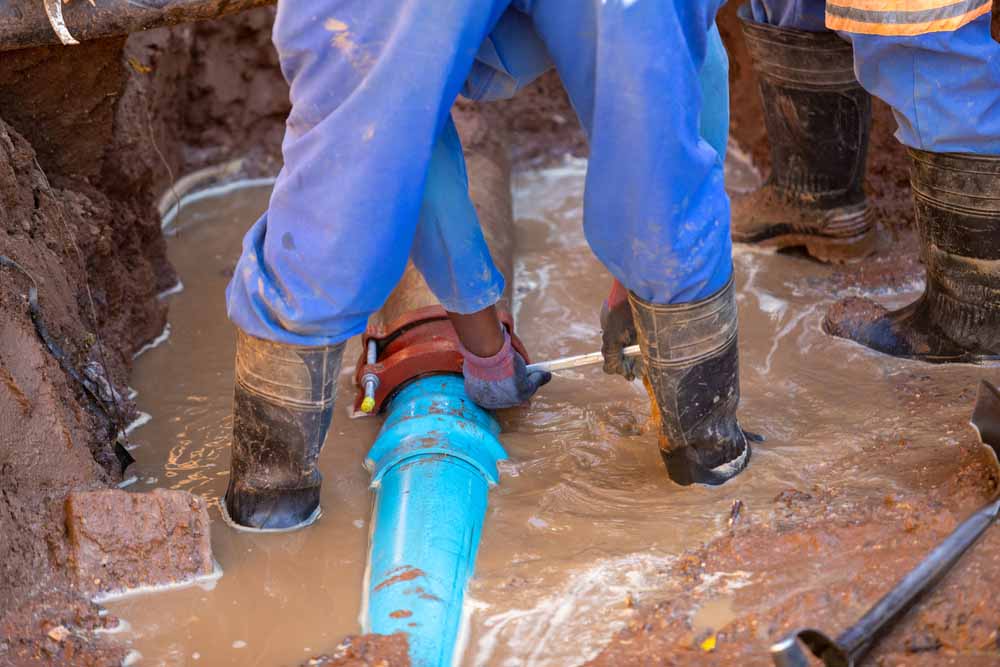 Sweet’s Services technician addressing a sewer leak