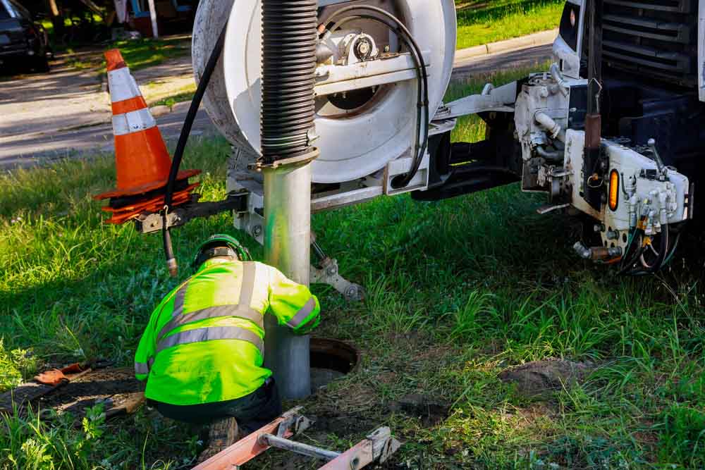 Septic tank service in progress